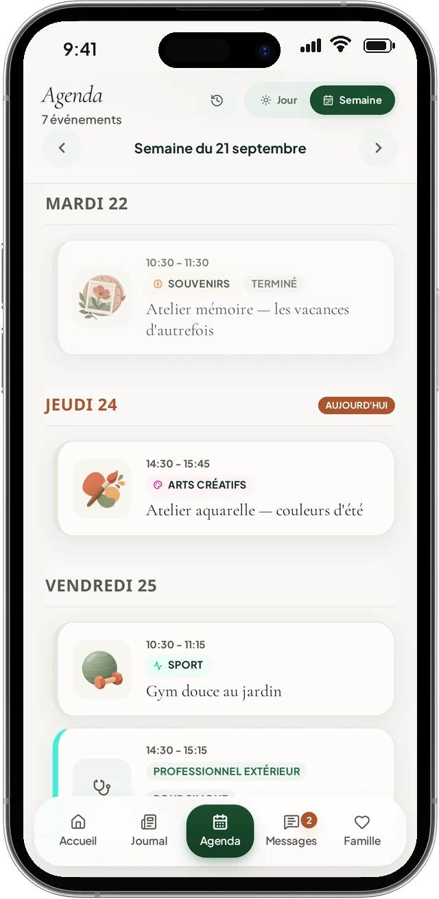Le programme de la semaine dans l'agenda d'une famille